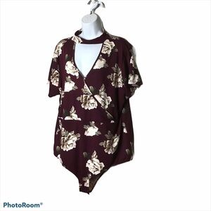 Belle TWEED Floral Keyhole Short Sleeve Bodysuit